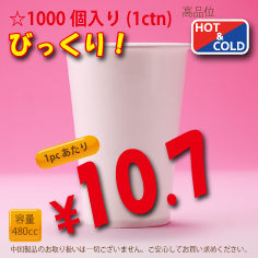 16オンス(480cc)　WHITE250g/m²　　両ラミ　1,000個入り　HOT&COLD用